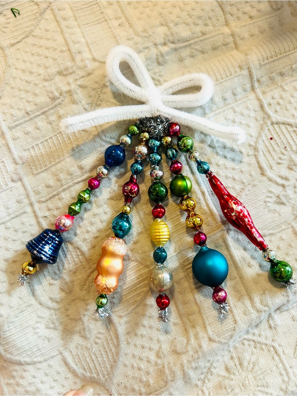Mini Vintage Repurposed  holiday Christmas ornaments, mercury Glass bead icicle